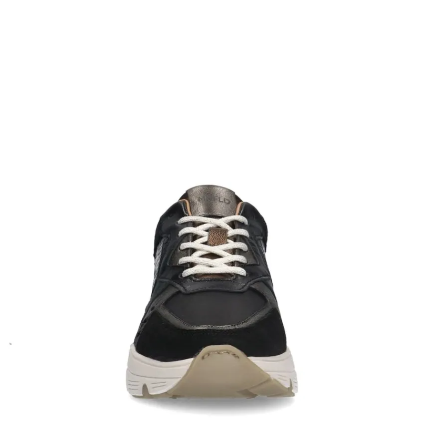 Manfield Zwarte leren sneakers met suède details^DAMES Sneakers