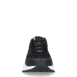 Manfield Zwarte leren sneakers met mesh details^DAMES Sneakers