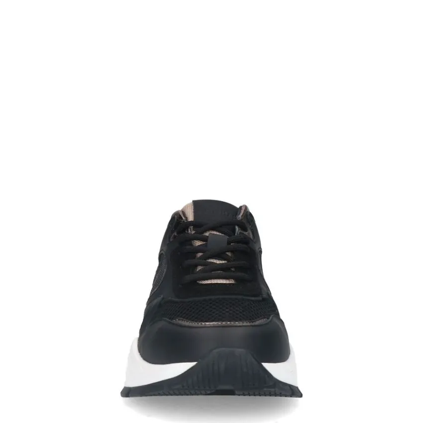Manfield Zwarte leren sneakers met mesh details^DAMES Sneakers