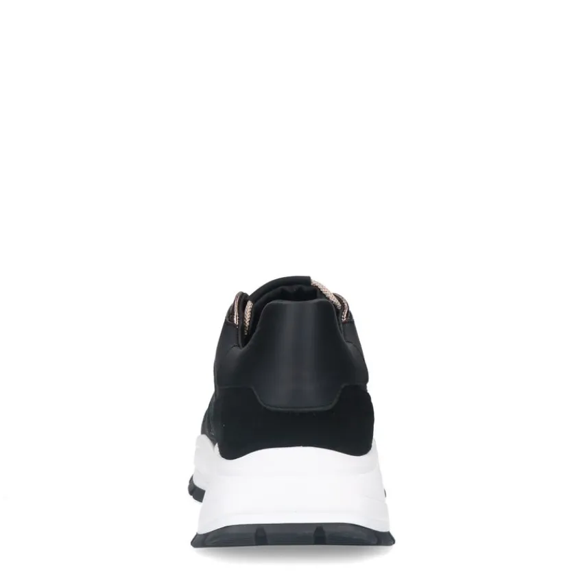 Manfield Zwarte leren sneakers met mesh details^DAMES Sneakers