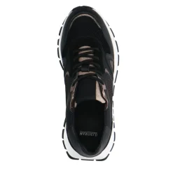 Manfield Zwarte leren sneakers met mesh details^DAMES Sneakers