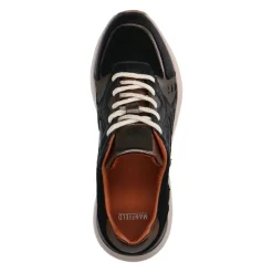 Manfield Zwarte leren sneakers met crocoprint^DAMES Sneakers