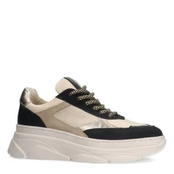 Manfield Zwarte leren sneakers met suède details^DAMES Sneakers