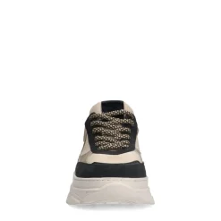 Manfield Zwarte leren sneakers met suède details^DAMES Sneakers