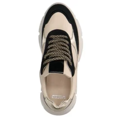 Manfield Zwarte leren sneakers met suède details^DAMES Sneakers