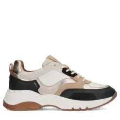 Manfield Zwarte leren sneakers met suède details^DAMES Sneakers