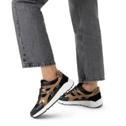 Manfield Zwarte leren sneakers met bruine details^DAMES Sneakers