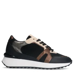 Manfield Zwarte leren sneakers met bronze details^DAMES Sneakers