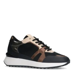 Manfield Zwarte leren sneakers met bronze details^DAMES Sneakers