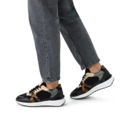 Manfield Zwarte leren sneakers met bronze details^DAMES Sneakers