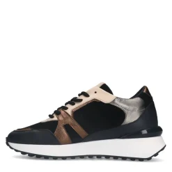 Manfield Zwarte leren sneakers met bronze details^DAMES Sneakers
