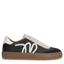 Manfield Zwarte leren sneakers met suède details^DAMES Sneakers