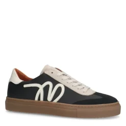Manfield Zwarte leren sneakers met suède details^DAMES Sneakers