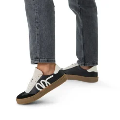 Manfield Zwarte leren sneakers met suède details^DAMES Sneakers