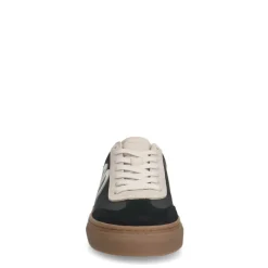 Manfield Zwarte leren sneakers met suède details^DAMES Sneakers