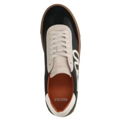 Manfield Zwarte leren sneakers met suède details^DAMES Sneakers