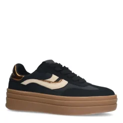 Manfield Zwarte leren sneakers met suède details^DAMES Sneakers