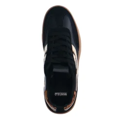Manfield Zwarte leren sneakers met suède details^DAMES Sneakers
