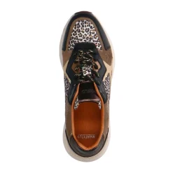 Manfield Zwarte leren sneakers met suède panter details^DAMES Sneakers
