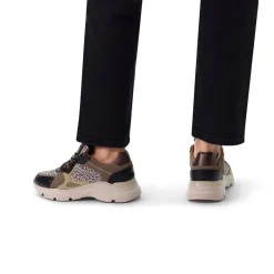 Manfield Zwarte leren sneakers met suède panter details^DAMES Sneakers