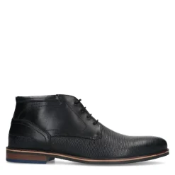 Manfield Zwarte leren veterboots^Heren Boots