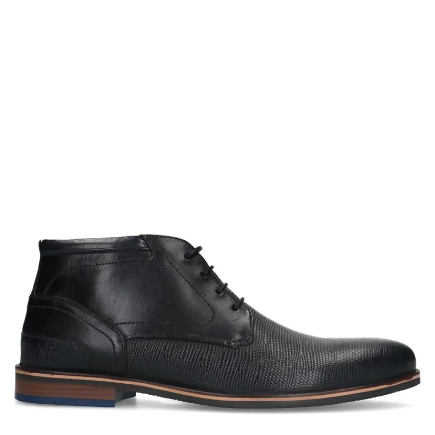 Manfield Zwarte leren veterboots^Heren Boots