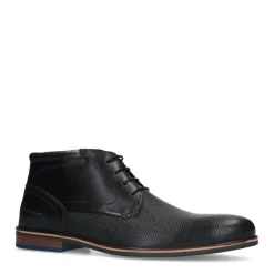 Manfield Zwarte leren veterboots^Heren Boots
