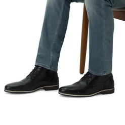 Manfield Zwarte leren veterboots^Heren Boots