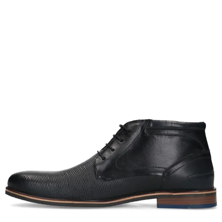 Manfield Zwarte leren veterboots^Heren Boots