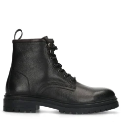 Manfield Zwarte leren veterboots^Heren Boots