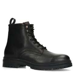 Manfield Zwarte leren veterboots^Heren Boots