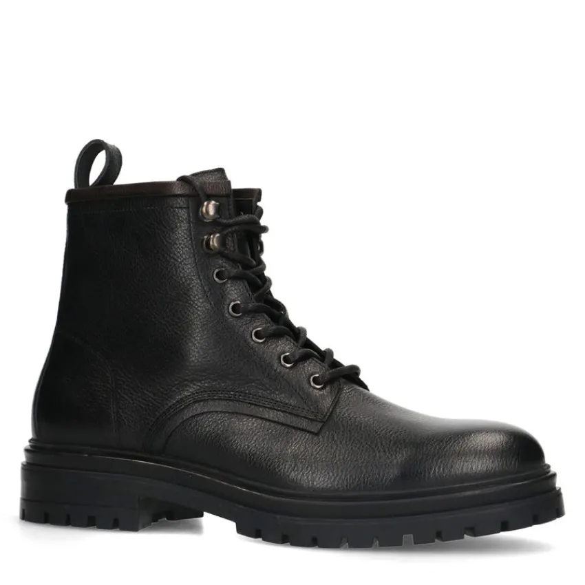 Manfield Zwarte leren veterboots^Heren Boots