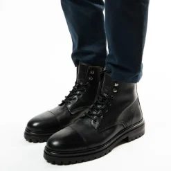 Manfield Zwarte leren veterboots^Heren Boots