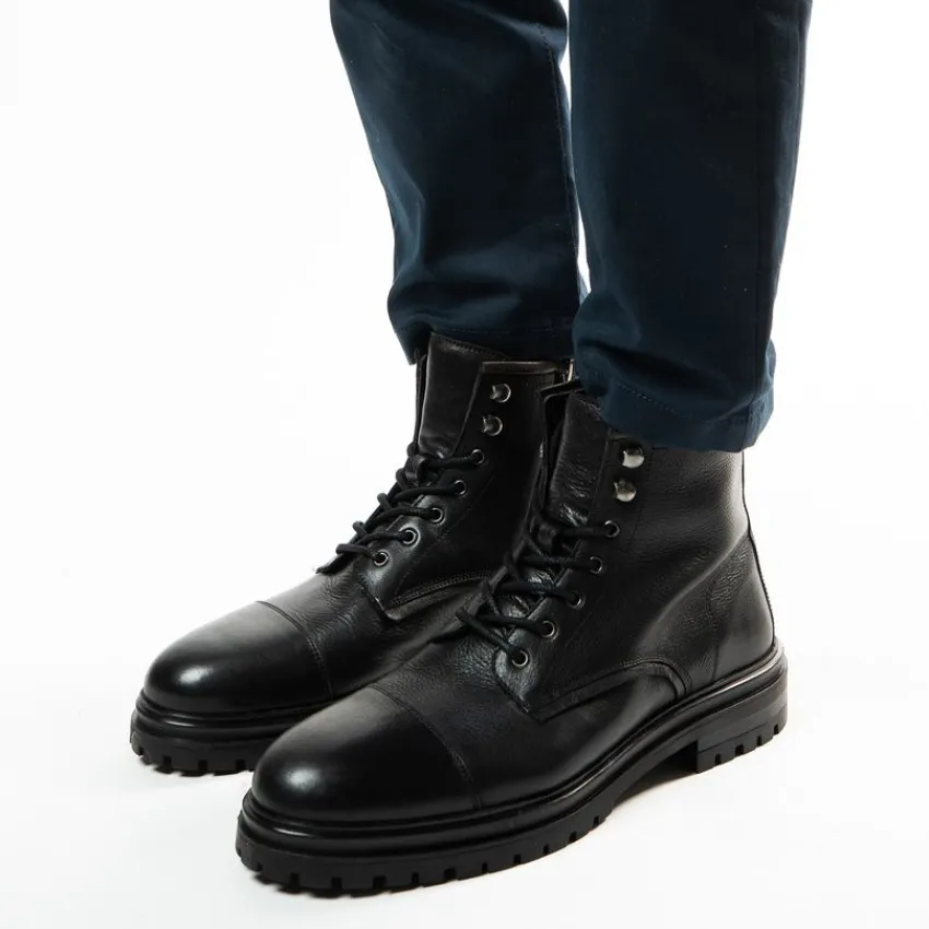 Manfield Zwarte leren veterboots^Heren Boots