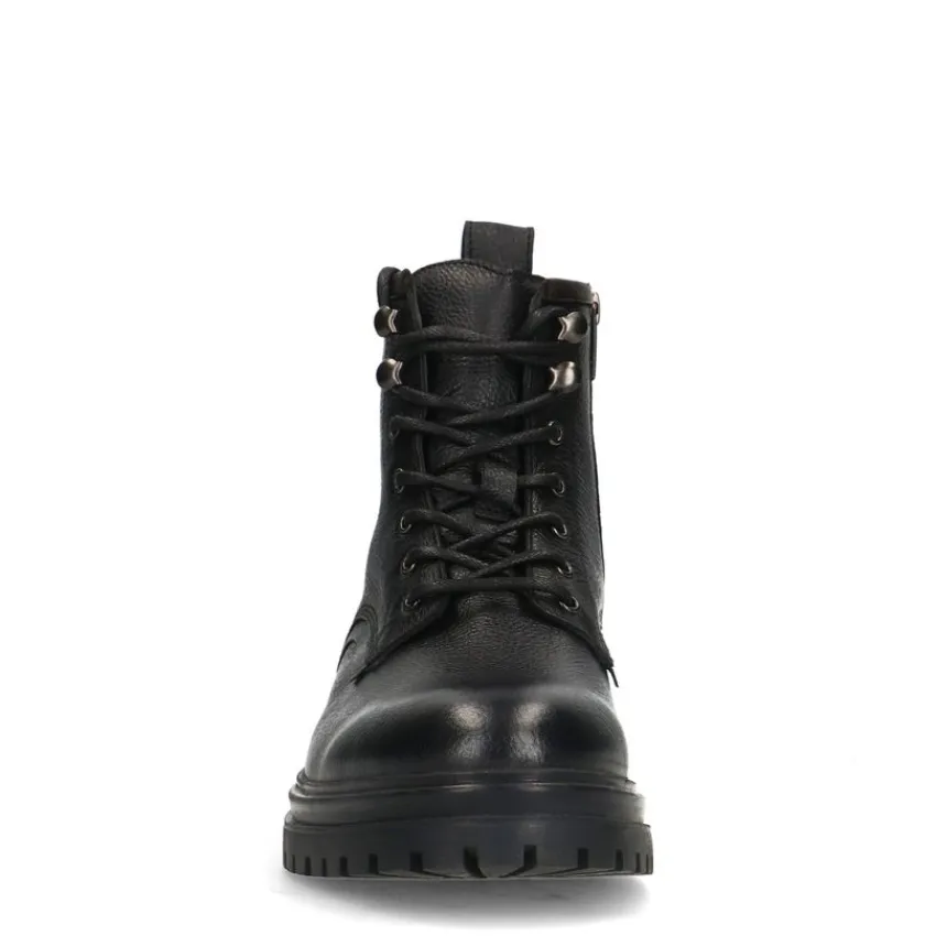 Manfield Zwarte leren veterboots^Heren Boots