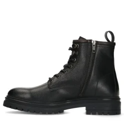 Manfield Zwarte leren veterboots^Heren Boots