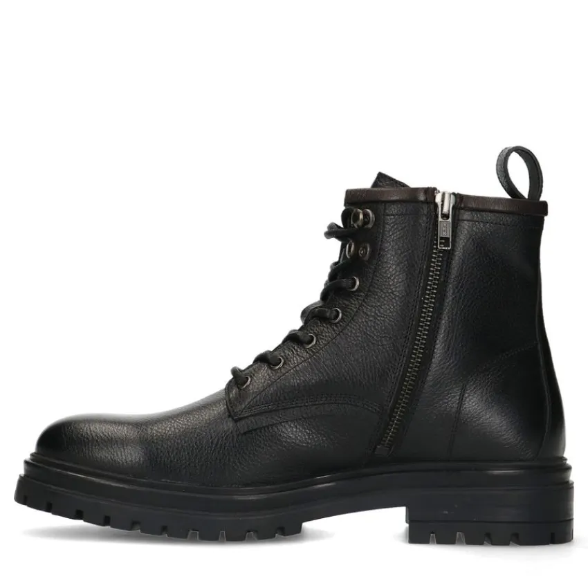 Manfield Zwarte leren veterboots^Heren Boots