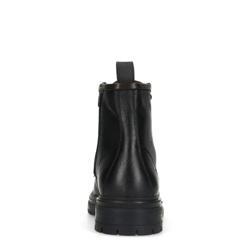 Manfield Zwarte leren veterboots^Heren Boots