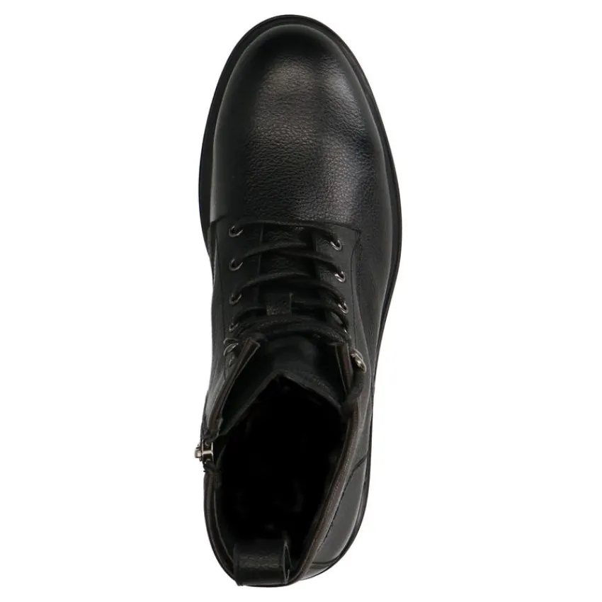 Manfield Zwarte leren veterboots^Heren Boots