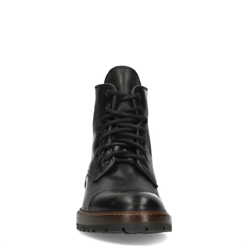 Manfield Zwarte leren veterboots^Heren Boots