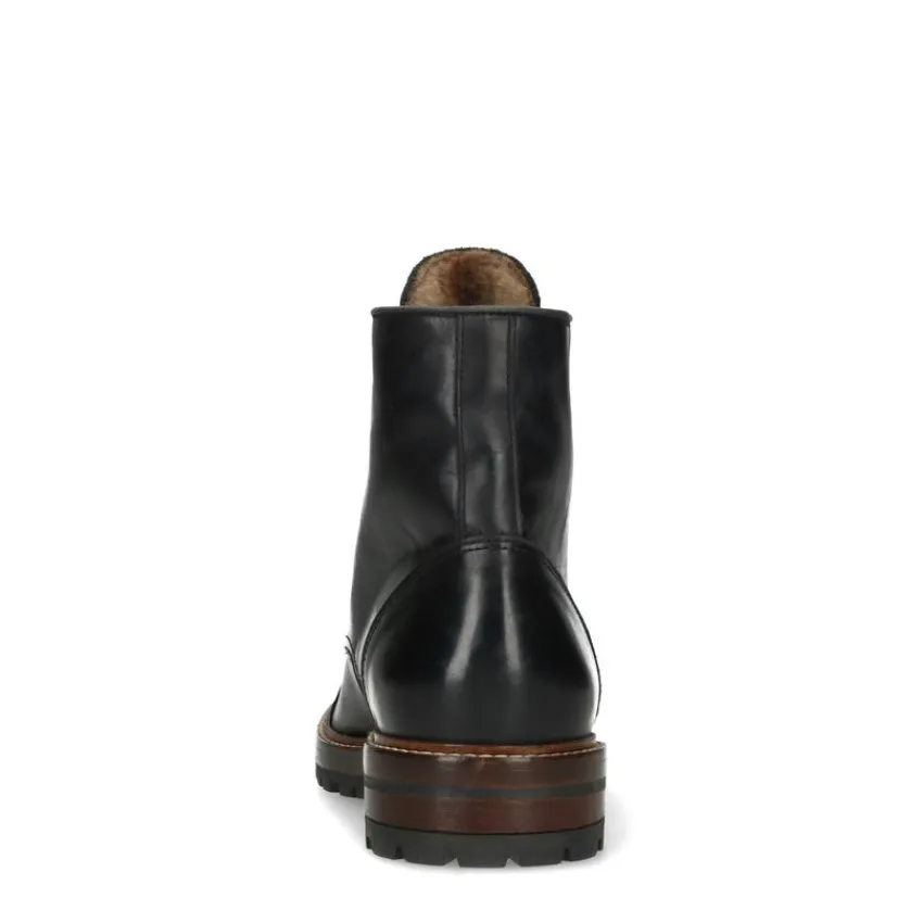 Manfield Zwarte leren veterboots^Heren Boots