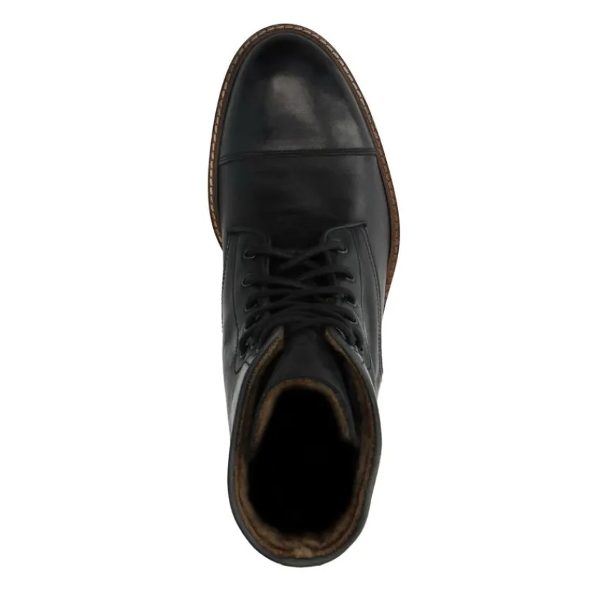 Manfield Zwarte leren veterboots^Heren Boots