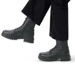 Manfield Zwarte leren veterlaarsjes^DAMES Enkellaarsjes