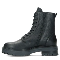 Manfield Zwarte leren veterlaarsjes^DAMES Enkellaarsjes