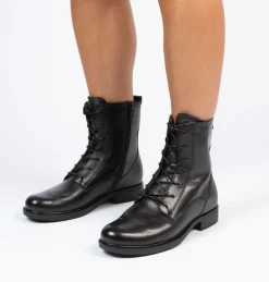 No Stress Zwarte leren veterlaarsjes^DAMES Enkellaarsjes