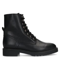 Manfield Zwarte leren veterlaarsjes^DAMES Enkellaarsjes
