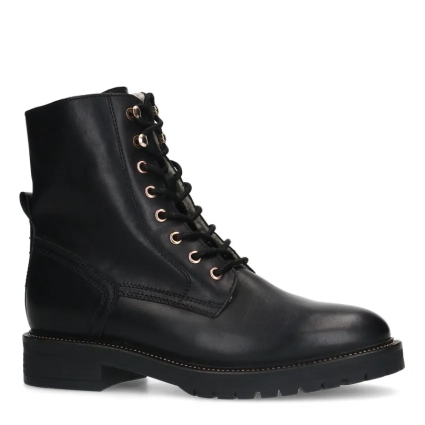 Manfield Zwarte leren veterlaarsjes^DAMES Enkellaarsjes