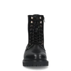 Manfield Zwarte leren veterlaarsjes^DAMES Enkellaarsjes