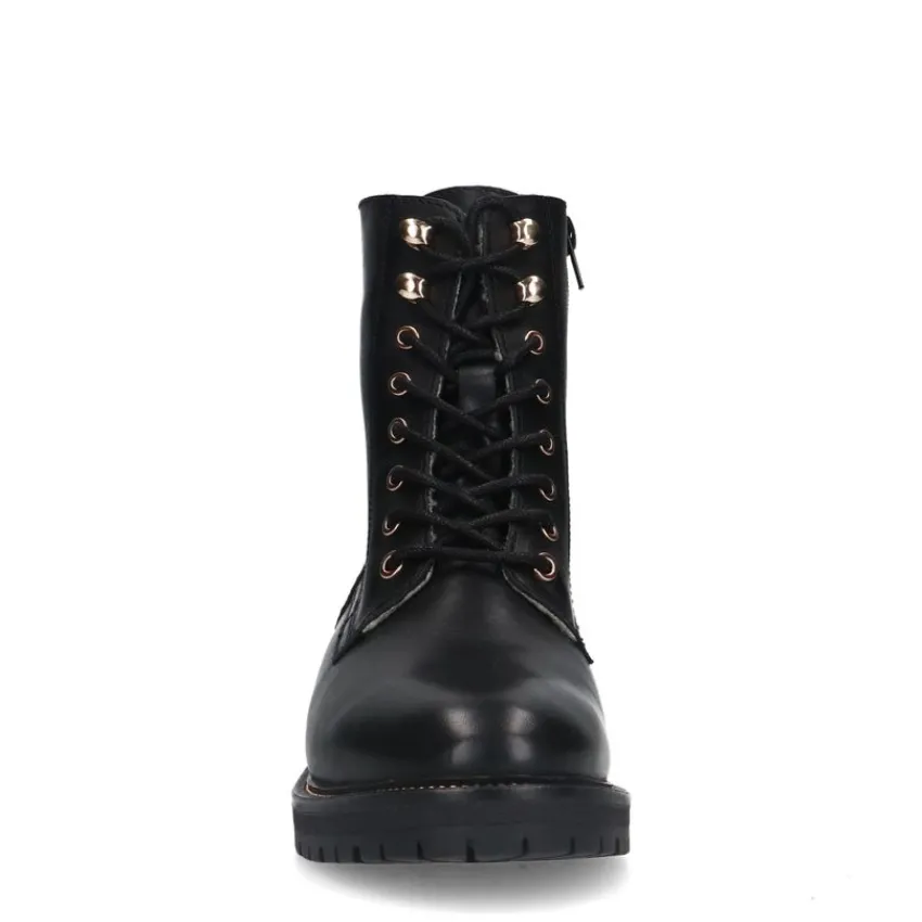 Manfield Zwarte leren veterlaarsjes^DAMES Enkellaarsjes