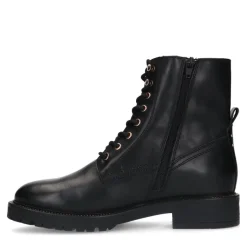 Manfield Zwarte leren veterlaarsjes^DAMES Enkellaarsjes